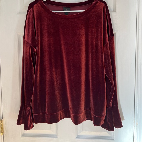 Worthington VELVET BLOUSE MAROON BERRY WOMEN PETITE XXLarge BELL LONG SLEEVE - Picture 3 of 11